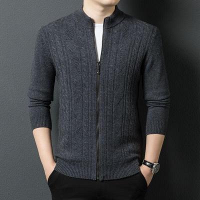 Fengxun Herr 100% Ren Ull Ståkrage Blixtlås Cardigan Tröja