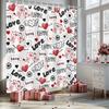 Mocsicka Valentine's Day Shower Curtain Doodle Style Heart and Kiss Birds Bathroom Shower Curtain Valentine Waterproof Fabric Bathtub Curtain Decor