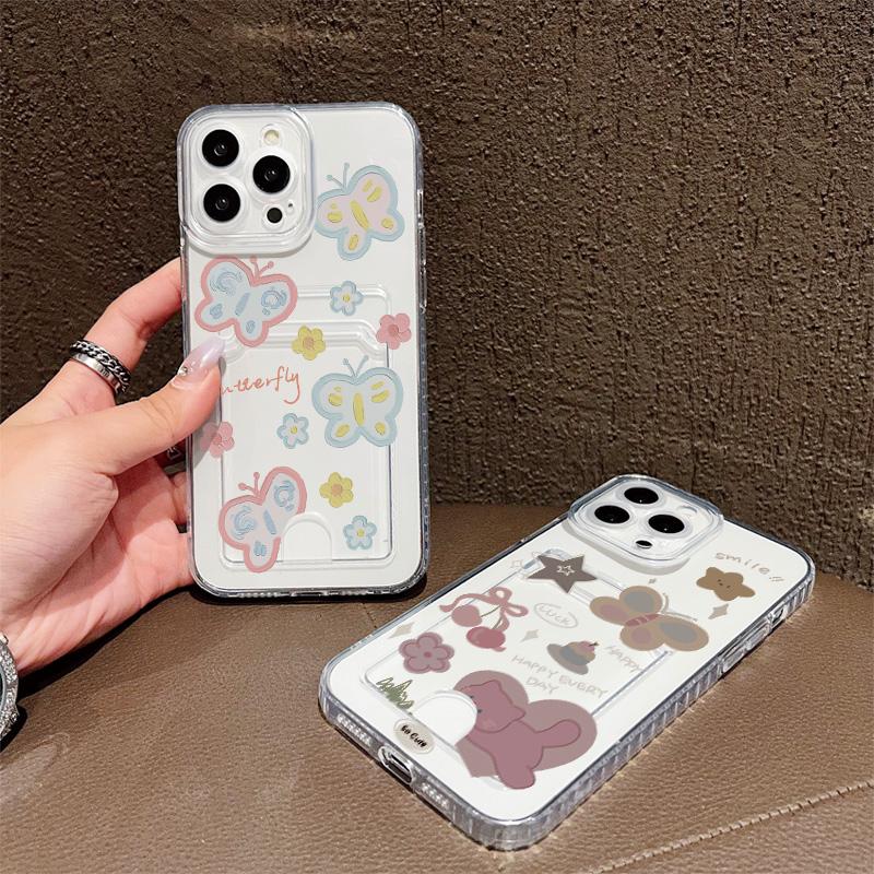 Kartenfach Halter Silikon Brieftasche Tasche Hülle Für Xiaomi Redmi Note 11 12 13 14 iPhone 17 16 15 13 11 Samsung S25 S24 S23 S22 Hülle Transparentes Handy Bumper