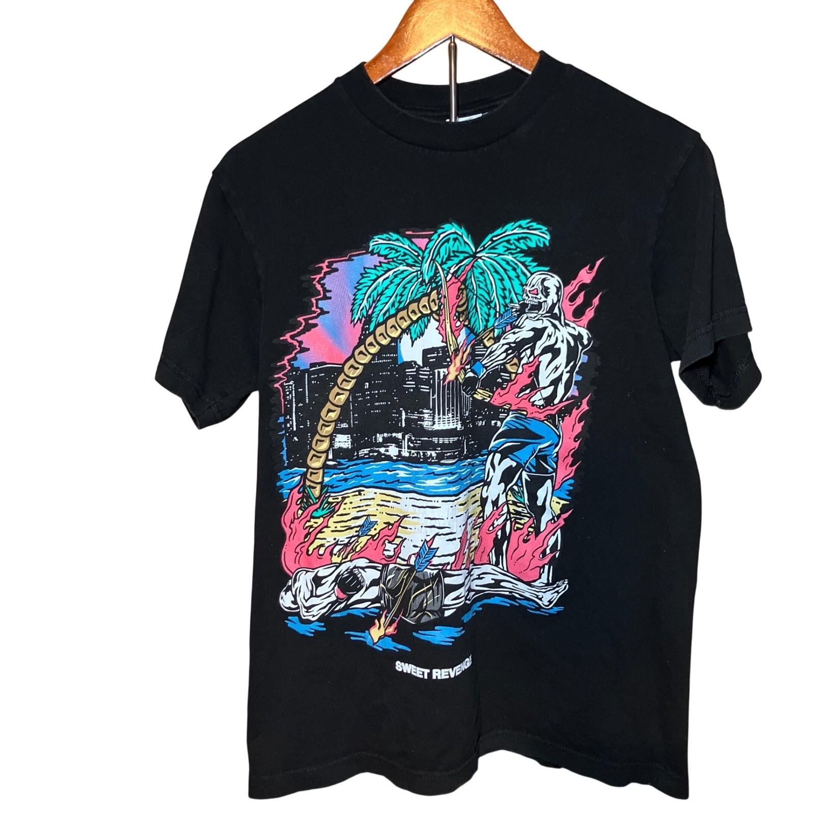 Sweet Revenge Graphic T-Shirt Mens Size M Black Skeleton Archer Tropical Beach S разноцветный