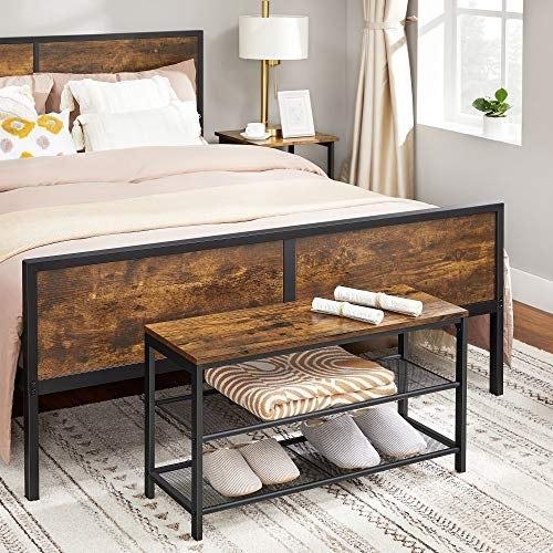 Bancă de pantofi cu șezut, raft de pantofi cu 2 rafturi din plasă, organizator de depozitare a pantofilor pentru hol, metalică, industrială