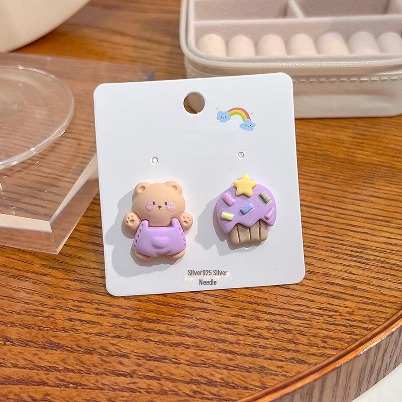 Japanese Kawaii Pastel Rabbit Bear & Strawberry Fruit Earrings with Silver Posts