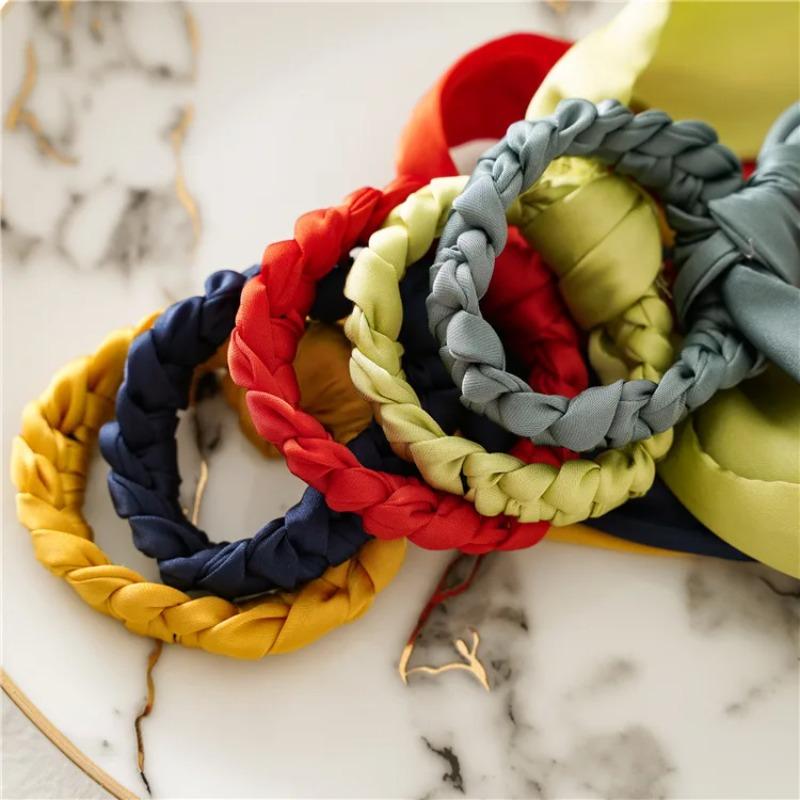 1pc DIY Solid Weave Bow Satin Long Ribbon Ponytail Scarf Hair Tie Scrunchies Women Girls Elastic Hair Bands Hair Accessories