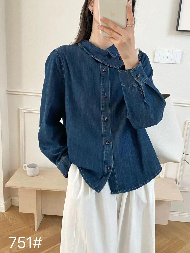 Hong Kong Style Retro Washed Denim Shirt Jacket for Women