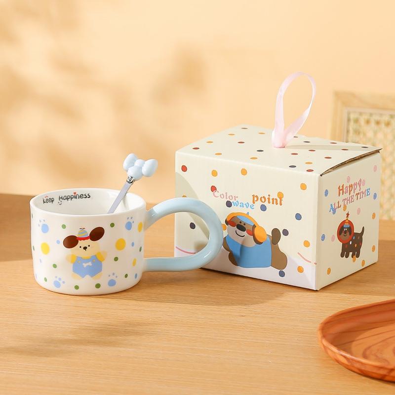 Roztomilý keramický hrnek s puntíky, domácí kávový hrnek, kreslený hrnek pro pár, kreativní hrnek na vodu, keramický snídaňový hrnek