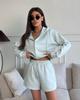 Casual European and American women's sports set, solid color long-sleeve zip-up cardigan, tie-up shorts, two-piece set