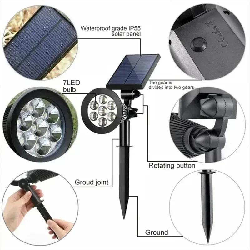 1/2 ks solární napájená 7LED lampa nastavitelná solární bodové světlo zapuštěné do země IP65 vodotěsné krajinářské nástěnné světlo venkovní osvětlení