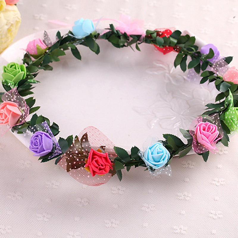 Sweet Girls Women Bridal Rose Flower Crown Headband Wreath Party Wedding Bridal Garland Hairband Headwear