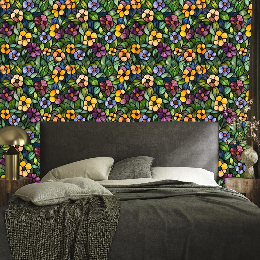 Wallpaper Stained Glass Flowers Bottle Green and Olive 50x1000