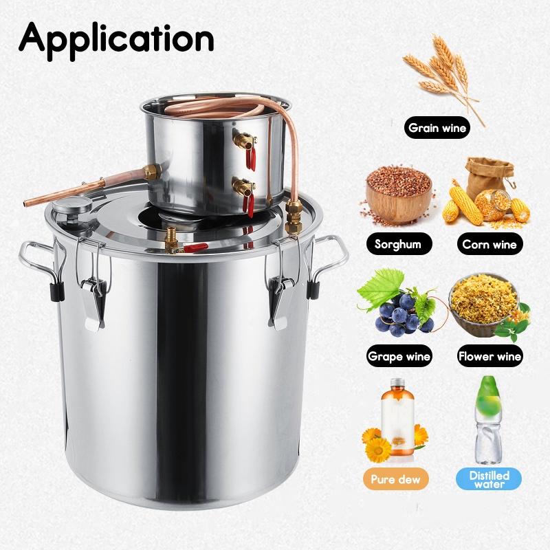 2/3/5/8 Galões Aço Inoxidável Destilador Eficiente Moonshine Álcool Destilador DIY Casa Água Vinho Óleo Essencial Kit de Fermentação Conjunto