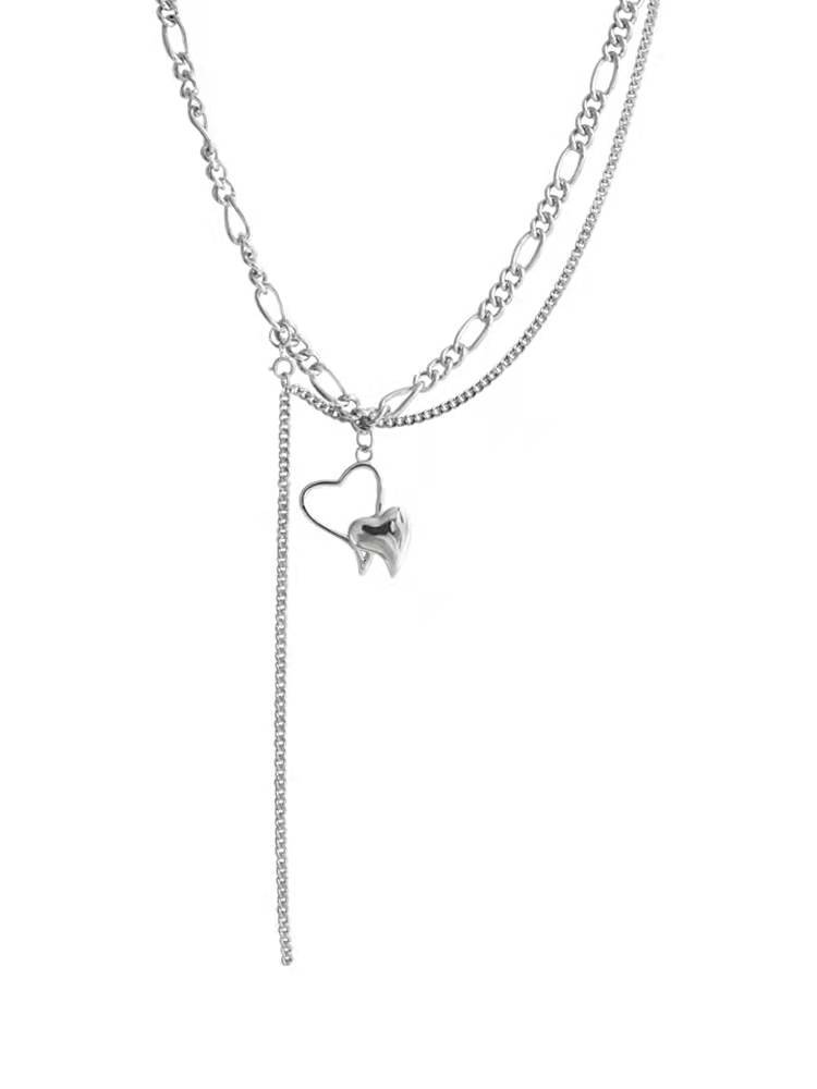 Japan and South Korea simple cold wind hollow love double necklace hip hop cool sweater chain