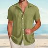 Men's Textured Casual Short-sleeved Shirt, Solid-color Loose Top With Pocket