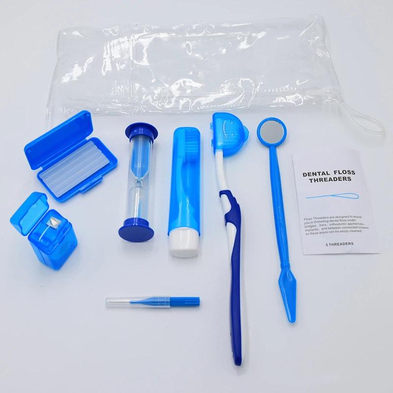 

Oral Care Kit Dental Brace Cleaning Kit Protable Travel Patient Ortho Toothbrush Wax Floss Interdental Brush Teeth Straighten синий