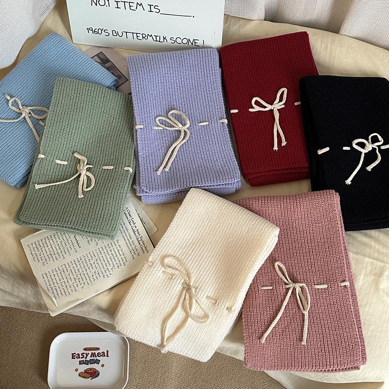 Luochi Knitting Bow Tie Scarf: Women's Winter Warm, Windproof Wool Neck Warmer