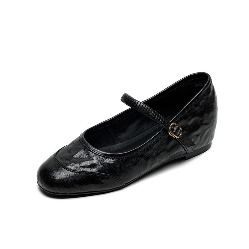 Fashion New Sheep Leather Mary Jane Shoes Round Toe Shoes for Women Fashion Versatile Handmade Shoes Internal Elevation Women Pumps