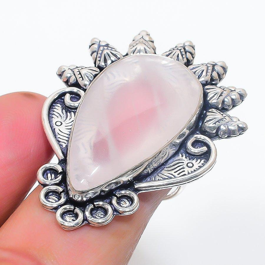 

Natural Rose Quartz Gemstone 925 Sterling Silver Jewelry Ring Size 6 t7Z19