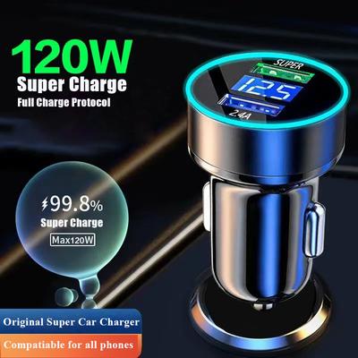 Usb Car Charger Dual Ports 120w Super Fast Charging Adapter For Samsung Galaxy Xiaomi Huawei Iphone 13 12 11 Pro Max 7 8 Plus