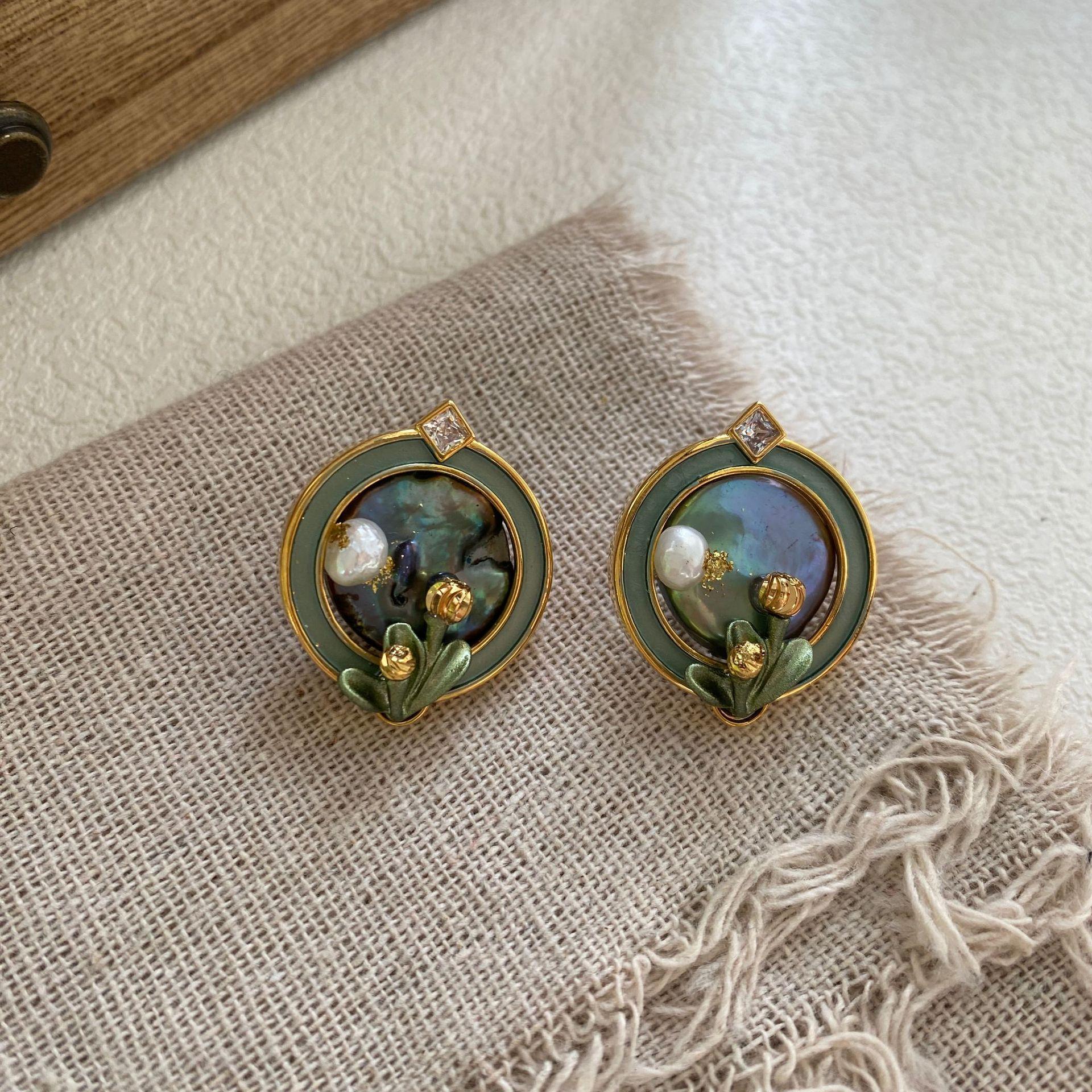 

Серьги с геометрическим цветком из масляной живописи, легкие, роскошные, простые, премиальные серьги из натурального жемчуга, модные, универсальные серьги