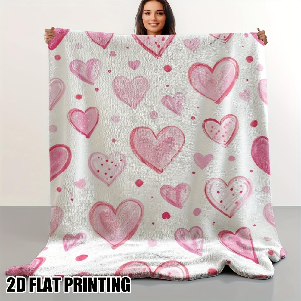 Ultra Soft Lightweight Flannel Blanket Valentine's Hearts Printed, Perfect for Nap Travel Office Outdoor, Aesthetic Design