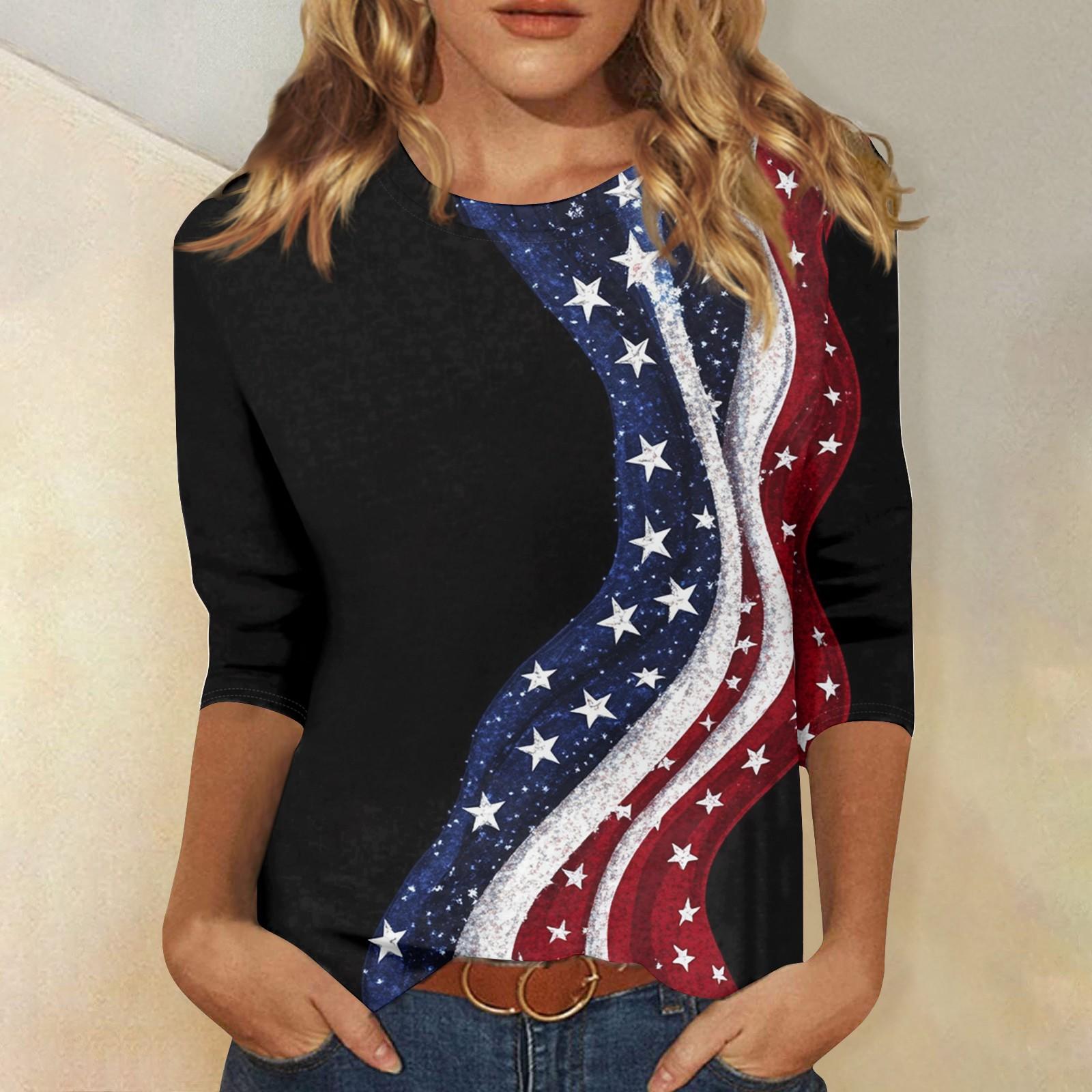 

Women s Fashion Casual Round Neck 3/4 Sleeve Loose T-Shirt Ladies Top M чорний