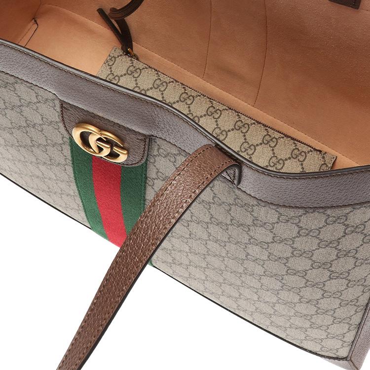 Gucci GG Supreme Canvas mit Leder-Tragetasche, Einkaufstasche, Umhängetasche, Handtasche Unisex Ebenholz/Braun