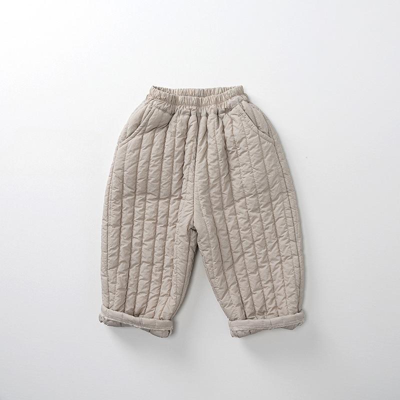 Winter Kids Padded Pants Solid Color Boys Straight Trousers Thicken Warm Loose Girls Baby Outerwear Pants