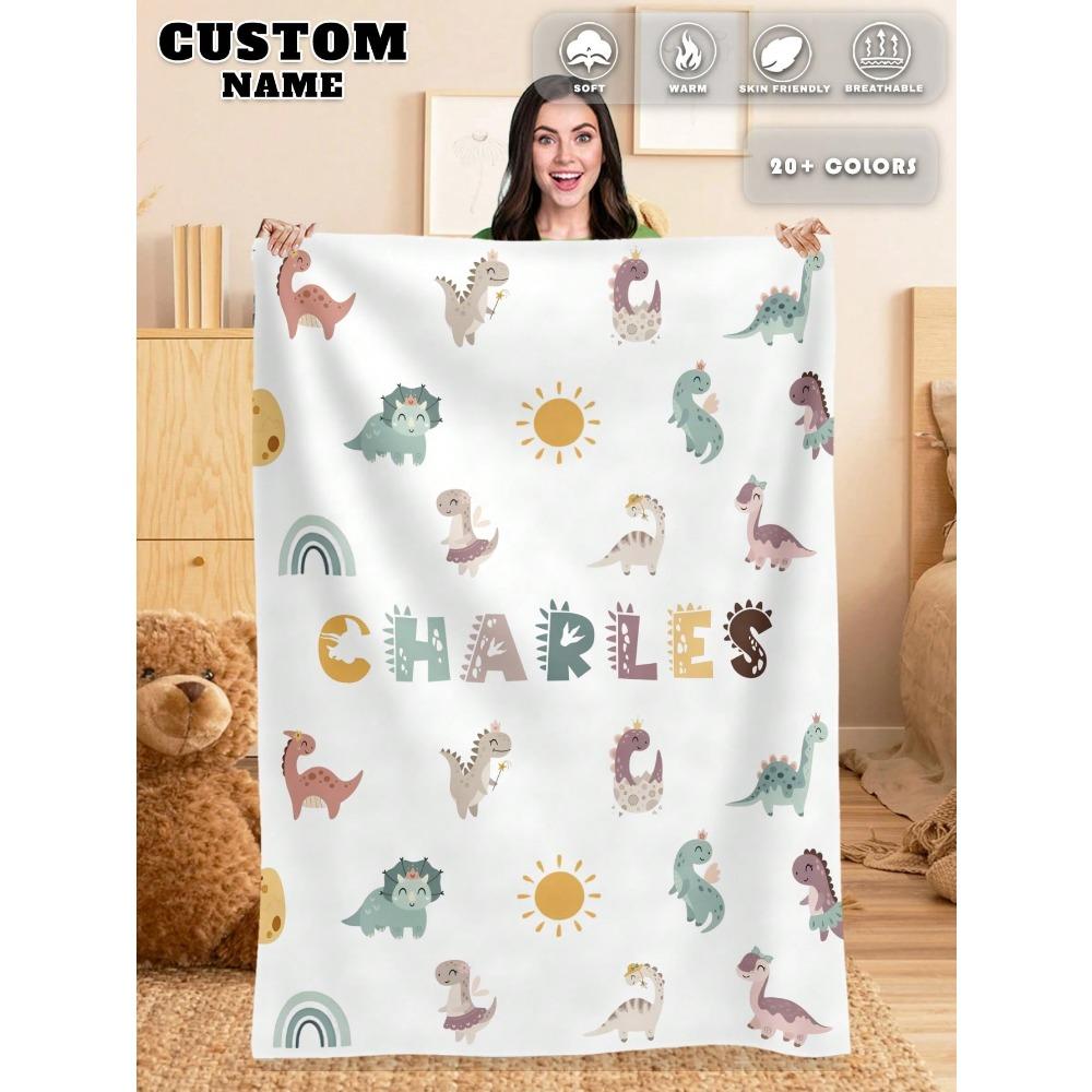 1 Piece Of Personalized Name Custom Blanket Cartoon Cute Icon Flannel Blanket Comfortable Soft And Warm Suitable For All Ages