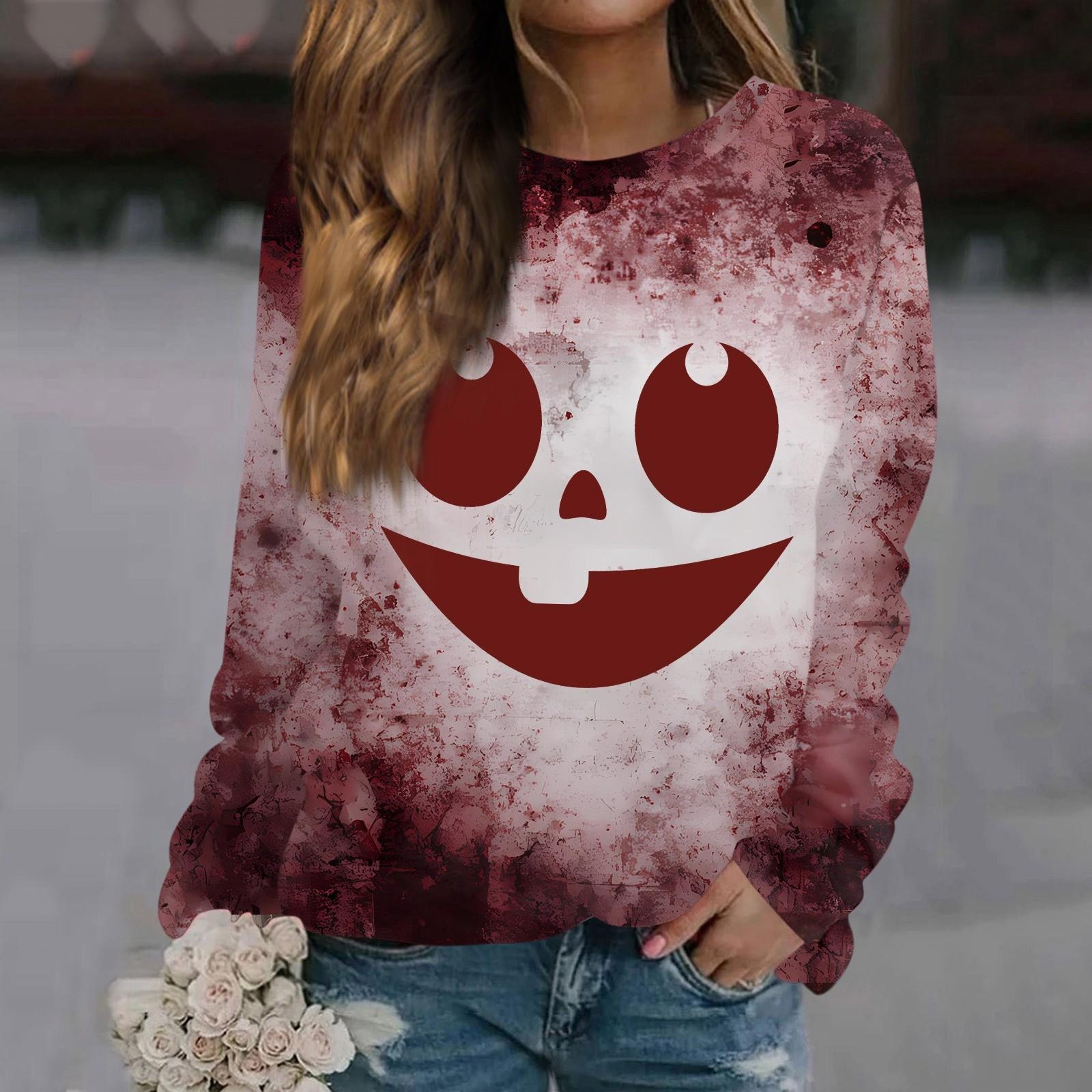 

Топы для женщин Женская повседневная мода Хэллоуин принт длинный рукав круглый вырез пуловер топ блузка Ropa De Mujer одежда 6XL