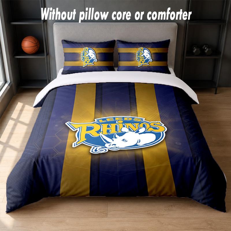 Leeds Rhinos Design Bed Bedding Set 1 Duvet Cover + 2 Pillowcases Soft Breathable Household Bed Linens