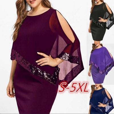 Φόρεμα 2024 Γυναικείο Plus Size Cold Shoulder Overlay Ασύμμετρο σιφόν στράπλες πούλιες
