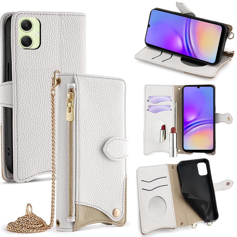 For Samsung Galaxy A05 4G Leather Case Wallet Stand Cover Irregular Tail Style with Chain Strap
