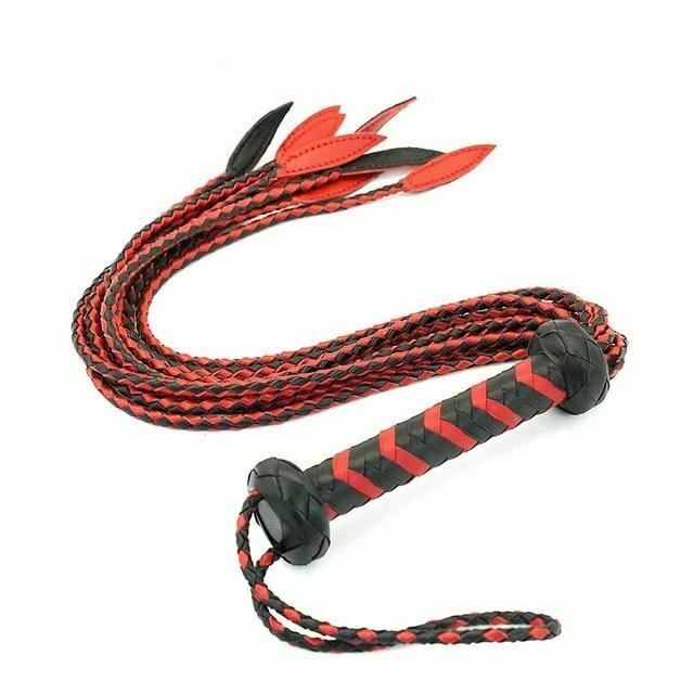 60Cm Black Red Brown Leather Flogger Braided Handle Tails Spanking Whip  Floggers