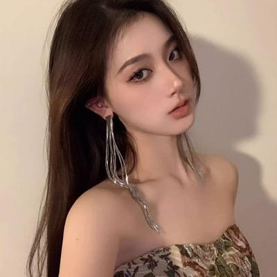 Fashion High-Key Dignified Long Fringe Earrings Niche Personality Classy Sexy Thin Elegant Geometric Ear Studs Eardrops