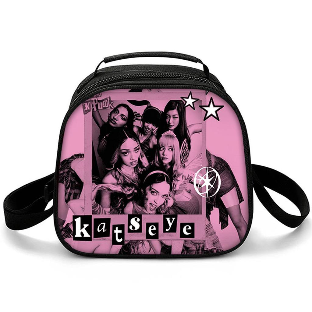 Trendy Crossbody Kpop Katseye Semicircle Lunchbox Thermal Insulation Food Lunch Bag 3D Printed Insulated Handbags Ice Bags