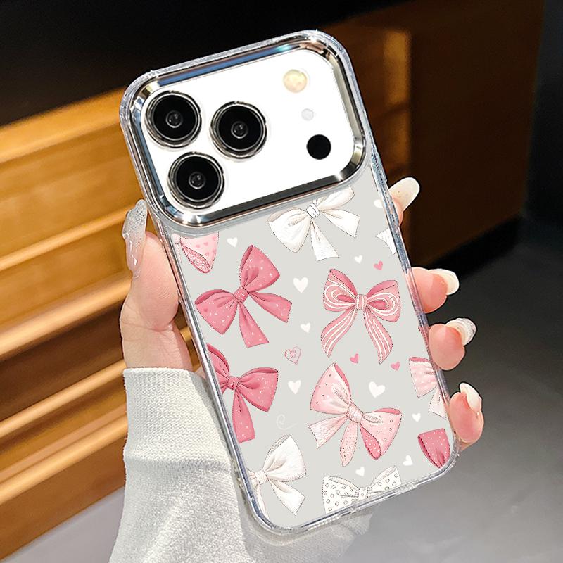 

Чехол с узором из розовых бантиков для iPhone 17 Pro Max Покрытие Рамка для камеры Прозрачная Мягкая крышка для iPhone 16 15 14 13 Pro Max 11 16E 17E iPhone 16E/17E прозрачный