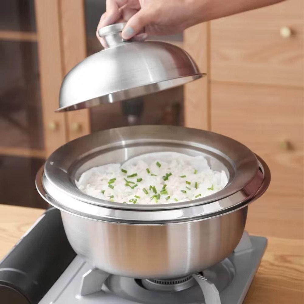 Rustproof Flying Saucer Steaming Tray with Lid Round Pot Insert Tray Food Steam Plate Cooking