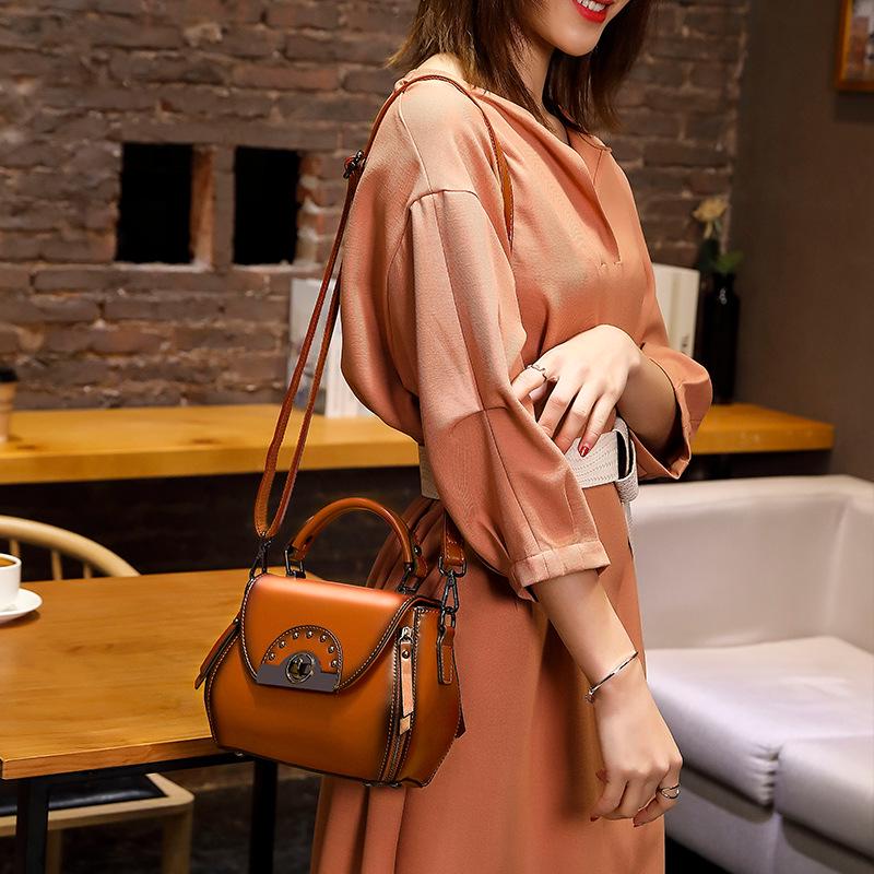 

Genuine Leather Small Round Crossbody Phone Bag for Women - Mature Temperament Handbag