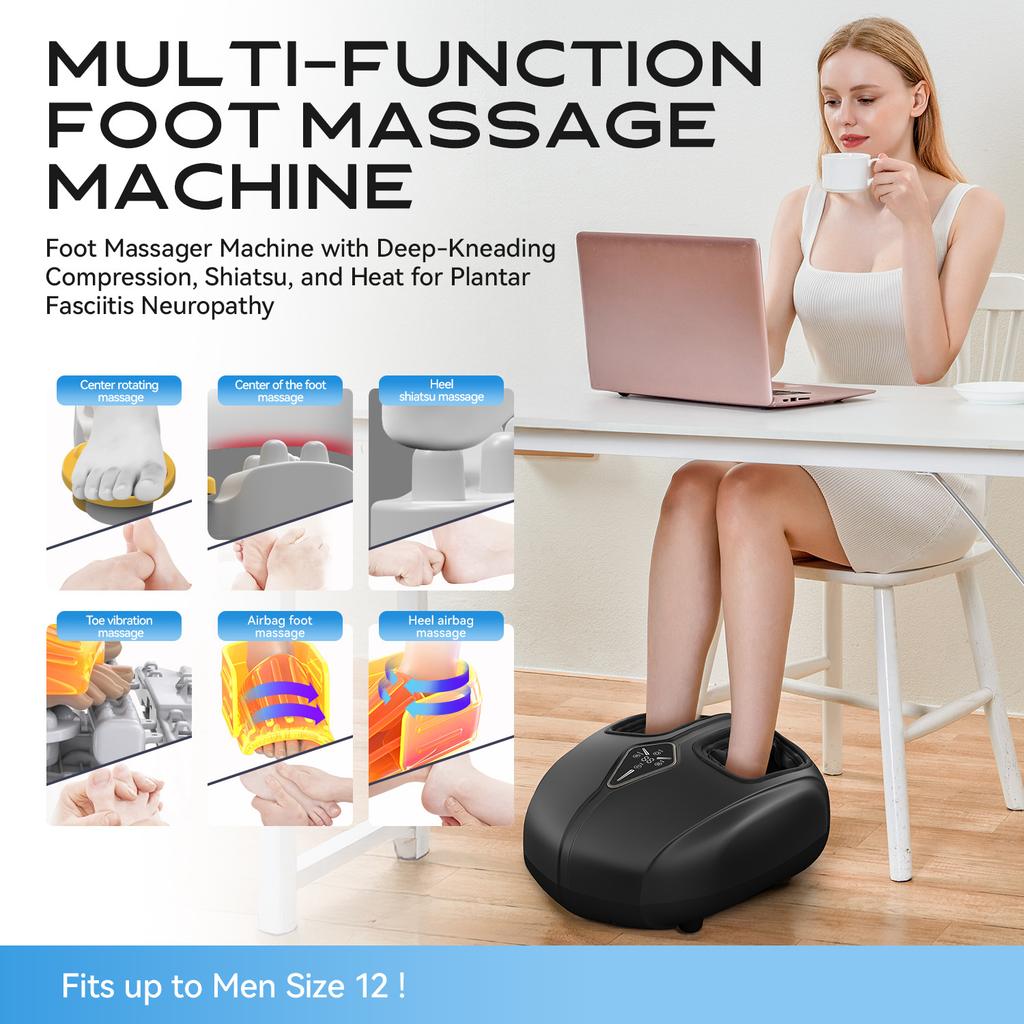 Electric Foot Massager with Heat Airbag Compression Relief for Tired Muscles Plantar Deep Kneading Shiatsu Feet Massage Machine