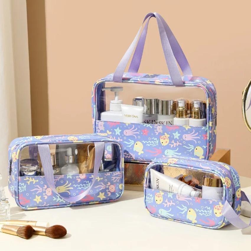 Women's Makeup Bag  3pcs Set Macaron Printed Wash Bag Travel Essential Portable Storage Bags Waterproof Cosmetic Bag Bath Bags