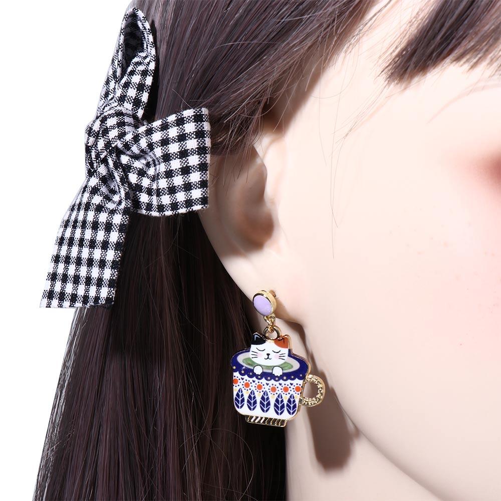 Fashion Asymmetric Cute Enamel Zinc Zinc Alloy Stud Earrings Animals pendants earrings Cup Cat Light Bulb Cat