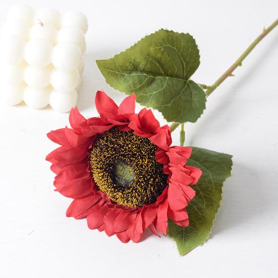 Artificial Sunflower Bouquet Realistic Long Stem Fake Silk Flower with Leaves Faux Floral Arrangement for Vase Wedding Table Home Spring Summer Decor