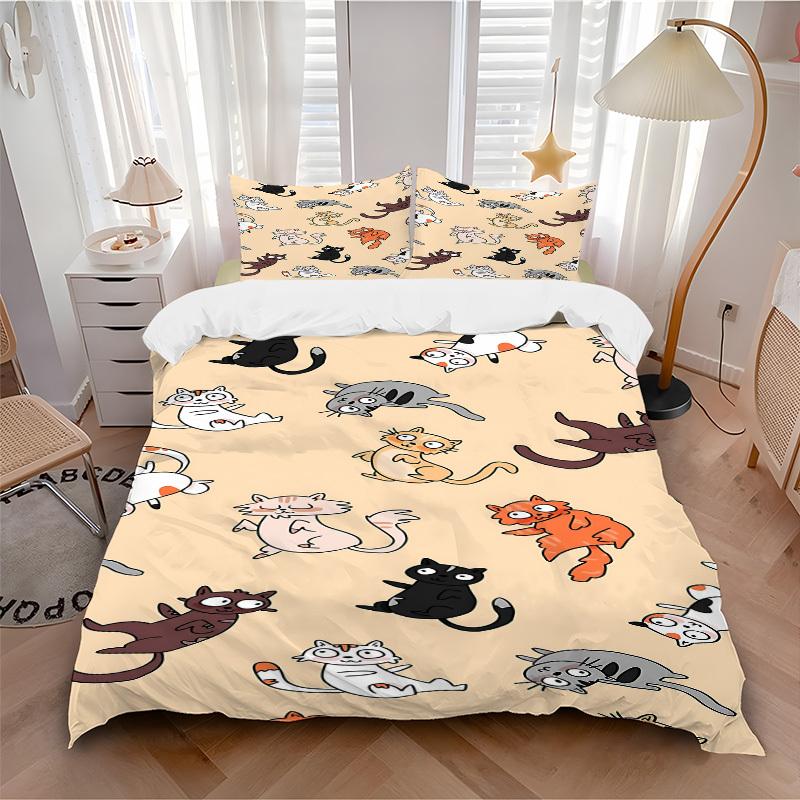 

3pcs bedding set Cat Pattern Includes 1 Comforter + 2 Pillowcases, Without Pillow Inserts, Soft Comfortable,Bedding Set,a0909038 135x200cm