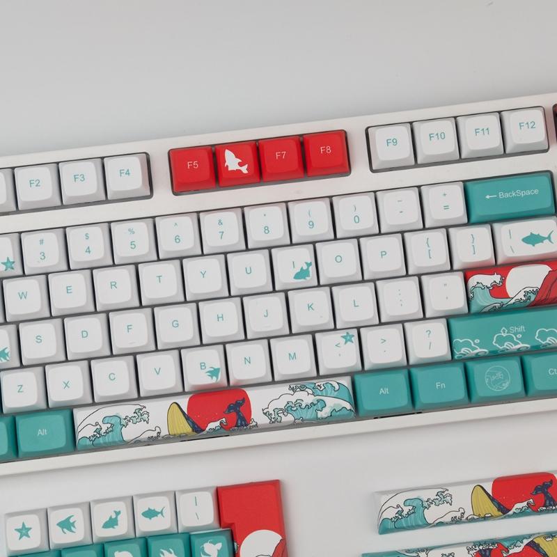 Coral Sea Keycaps Full Set 128 for Key Keycap PBT Sublimation DA Height for Mechanical Keyboard for MX H Keys S