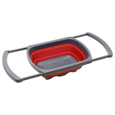 GinzaBox Folding Silicone Drainer Basket, Vegetable Drainer with Adjustable Slide and Extendable Sliding, Fruit Basket (Red)