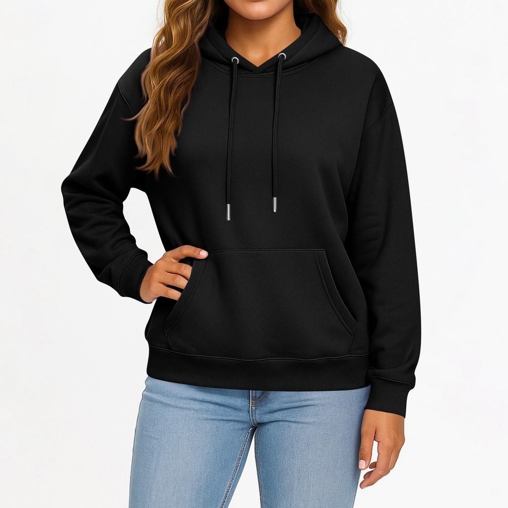 Women's And Men's Fashion Solid Color Long Sleeved Hooded Pullover With Pockets Casual Adult Sweatshirt Top