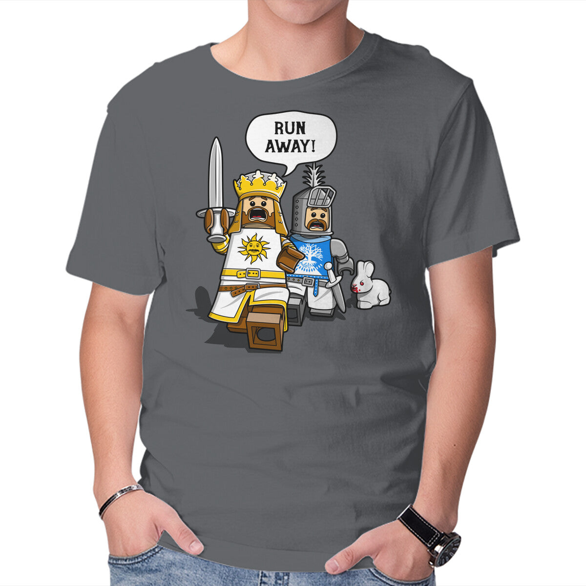 Unisex Crew Neck T-Shirt Run Away Graphic Short Sleeve Casual Tee L