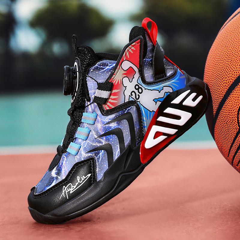 Boys' Waterproof Leather Basketball Shoes – Non-Slip, Wear-Resistant with Rotary Buckle for Students