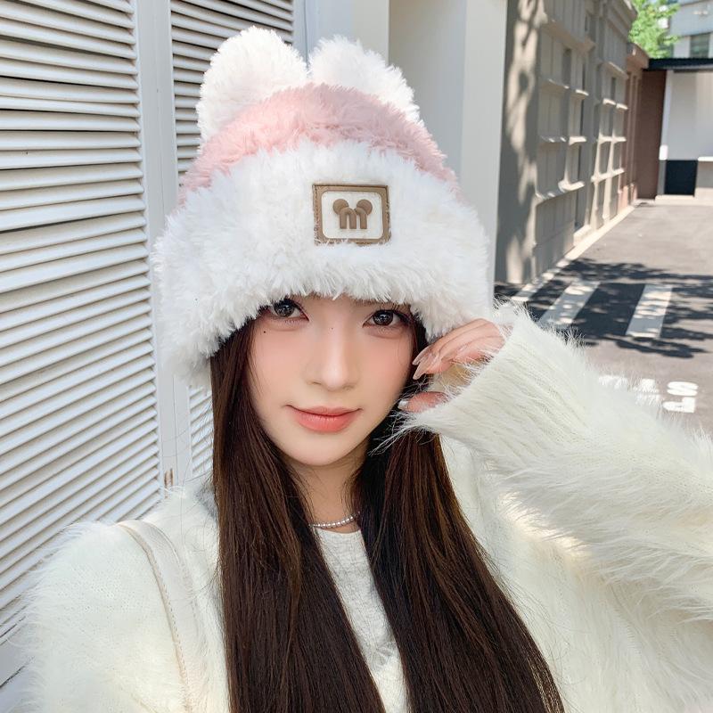 Winter Warm Hat for Women with Big Head Knitted Wool Hat Cute Plush Hat Versatile Face Showing Small Cold Hat Trendy