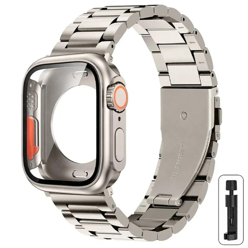 Strap+Case for Apple Watch 11 10 42mm 46mm 9 8 7 41mm 45mm Metal Band PC Case For  iWatch Series 6 5 4 SE 40mm 44mm Watchband