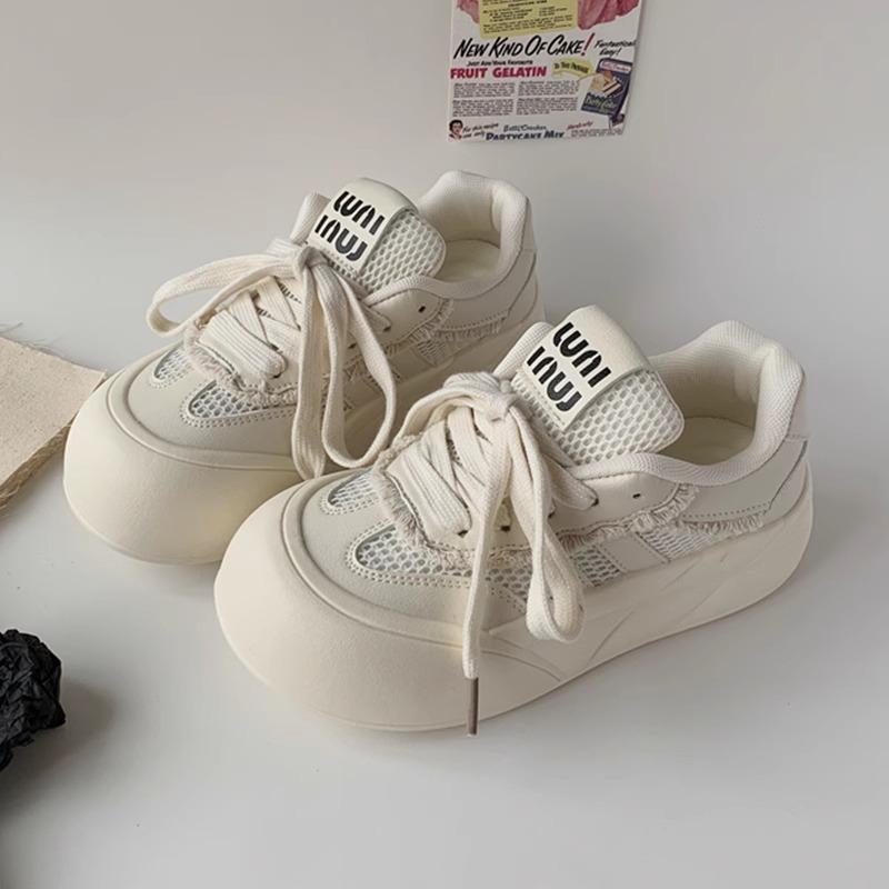 2025 summer new breathable mesh shoes children's little white shoes platform bread shoes cute round head showing feet small women's shoes